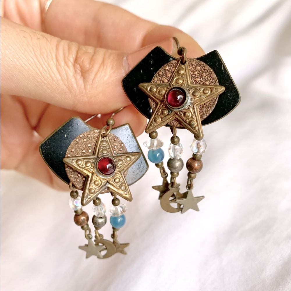 Vintage Earrings - crescent moon star